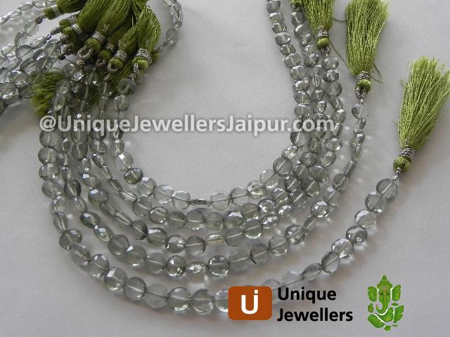 Green Apetite Quartz Faceted Coin Beads